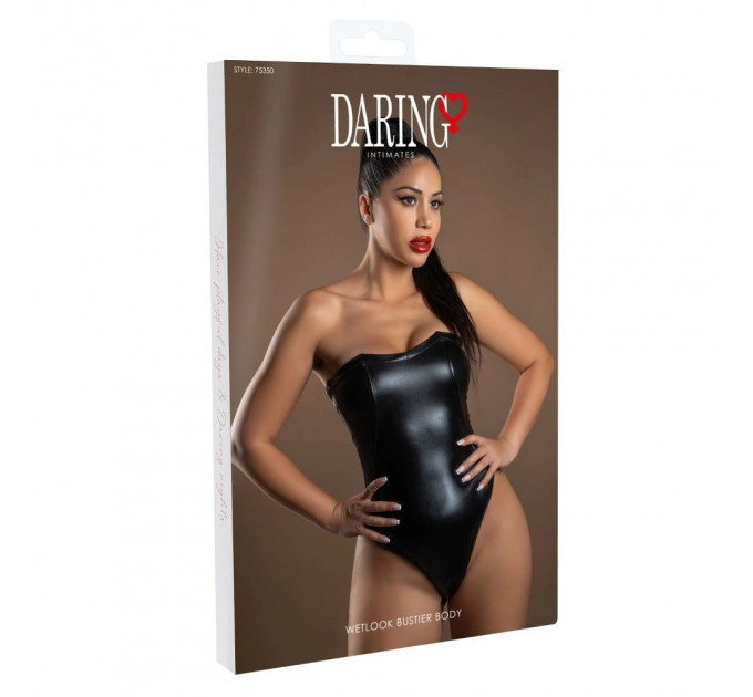 Боди без бретелей Daring Intimates, с эффектом мокрой ткани, черное, S