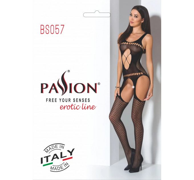 Бодистокинг BS057 black Passion, с имитацией чулок, с открытым доступом, S/L