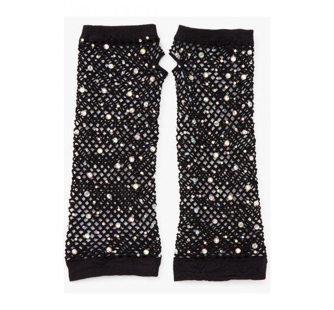 Рукавички в сітку із стразами One SIze Fishnet Arm Warmers Gloves від Leg Avenue Rhinestone, чорні
