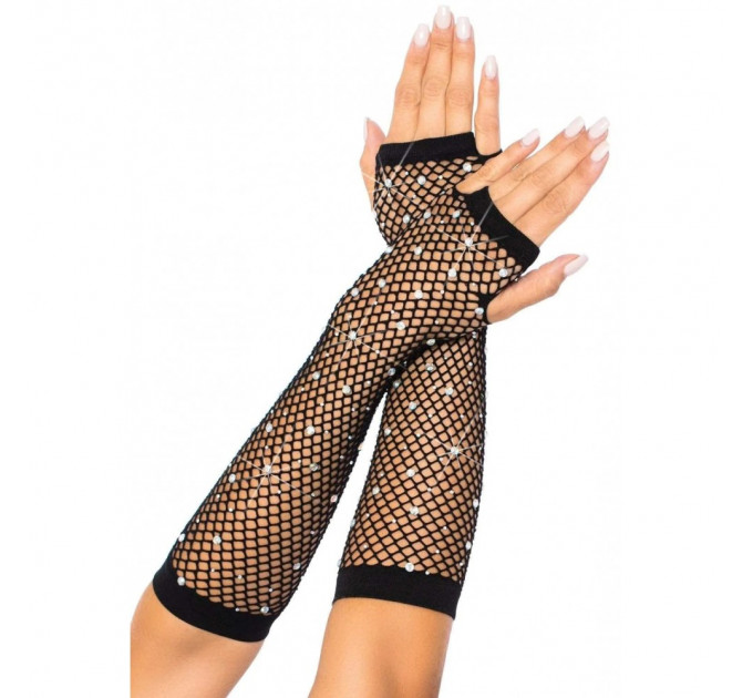 Рукавички в сітку із стразами One SIze Fishnet Arm Warmers Gloves від Leg Avenue Rhinestone, чорні