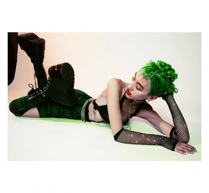 Рукавички в сітку із стразами One SIze Fishnet Arm Warmers Gloves від Leg Avenue Rhinestone, чорні