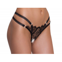 Стринги кружевные Cottelli Collection с открытым доступом, черные, S/M