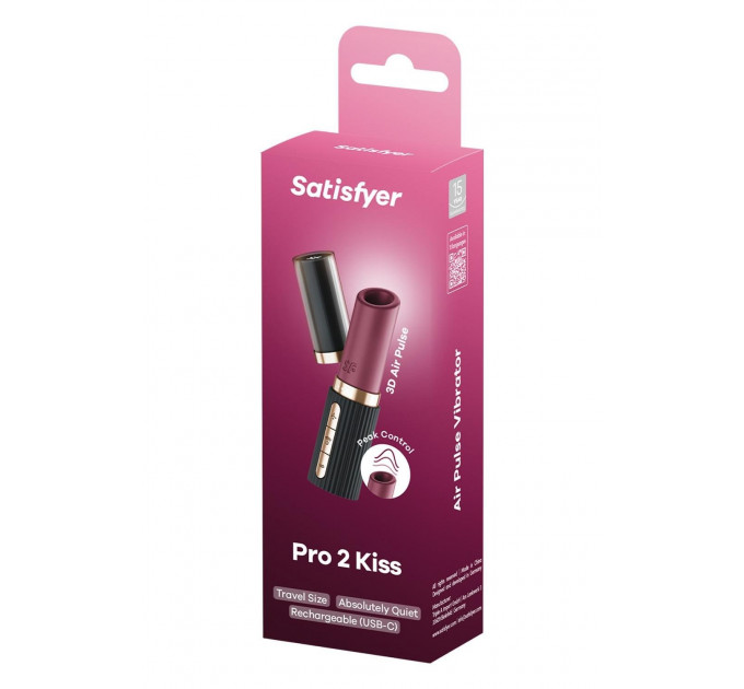 Вібратор у формі помади Satisfyer Pro 2 Kiss з вакуумною стимуляцією, червоний