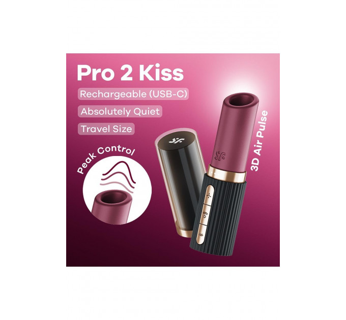 Вібратор у формі помади Satisfyer Pro 2 Kiss з вакуумною стимуляцією, червоний