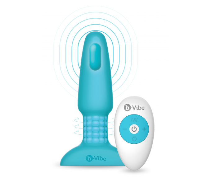 Анальная пробка с вибрацией и имитацией римминга b-Vibe Rimming Plug 2, голубая