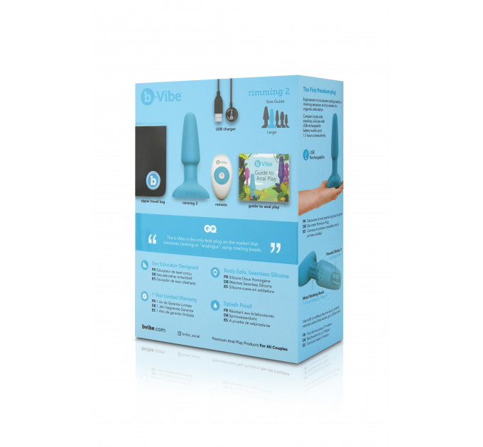 Анальная пробка с вибрацией и имитацией римминга b-Vibe Rimming Plug 2, голубая
