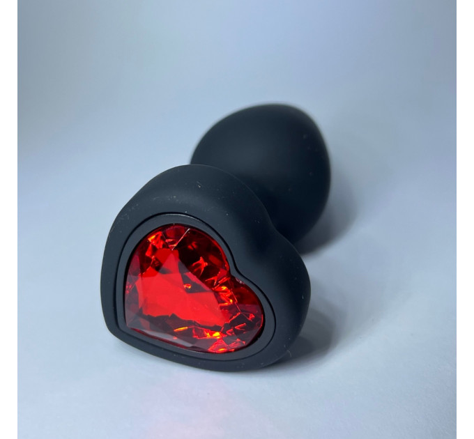 Анальна вібропробка з пультом Passion Play з червоним каменем у формі серця, 28 режимів, чорна