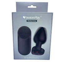 Анальна вібропробка з пультом Passion Play з червоним каменем у формі серця, 28 режимів, чорна