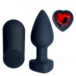 Анальна вібропробка з пультом Passion Play з червоним каменем у формі серця, 28 режимів, чорна