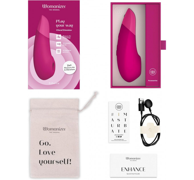 Кліторальний вакуумний стимулятор 2 в 1 Womanizer Enhance з вібрацією, рожевий