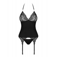 Корсет кружевной с трусиками Obsessive 828-COR-1, черный, S/M