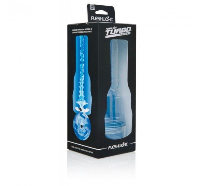 Мастурбатор в колбе с ребристой структурой Fleshlight Turbo Thrust Blue Ice, прозрачно-голубой