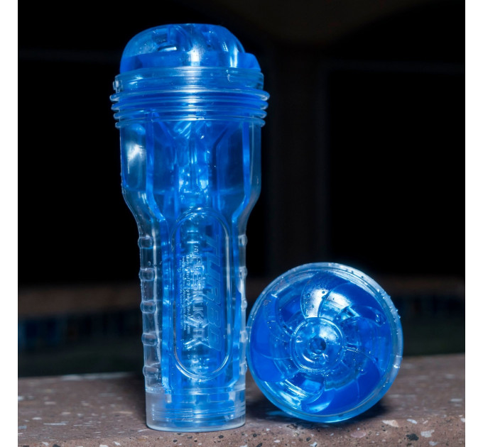 Мастурбатор в колбе с ребристой структурой Fleshlight Turbo Thrust Blue Ice, прозрачно-голубой