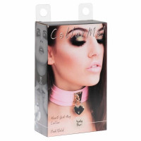 Ошейник широкий розовый Kinky Diva Collar Me! с золотистым замочком в виде сердца и ключиком