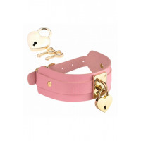 Ошейник широкий розовый Kinky Diva Collar Me! с золотистым замочком в виде сердца и ключиком
