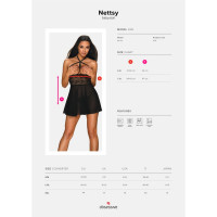Пеньюар Obsessive Nettsy с открытой грудью, черный, S\M