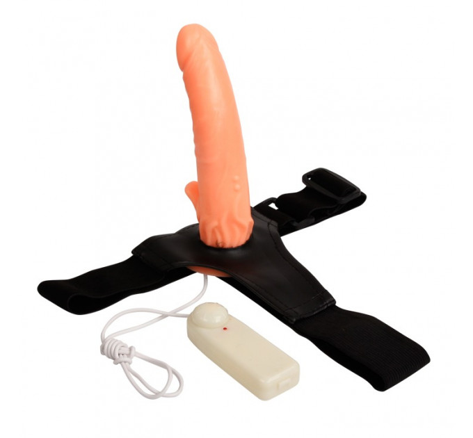 Страпон с вибро Multi-speed Rotation Harness Flesh, 18 см
