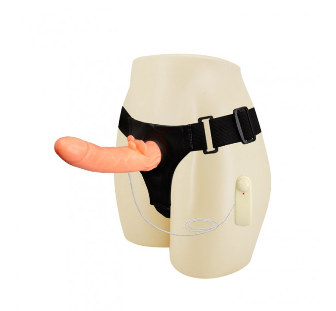Страпон с вибро Multi-speed Rotation Harness Flesh, 18 см