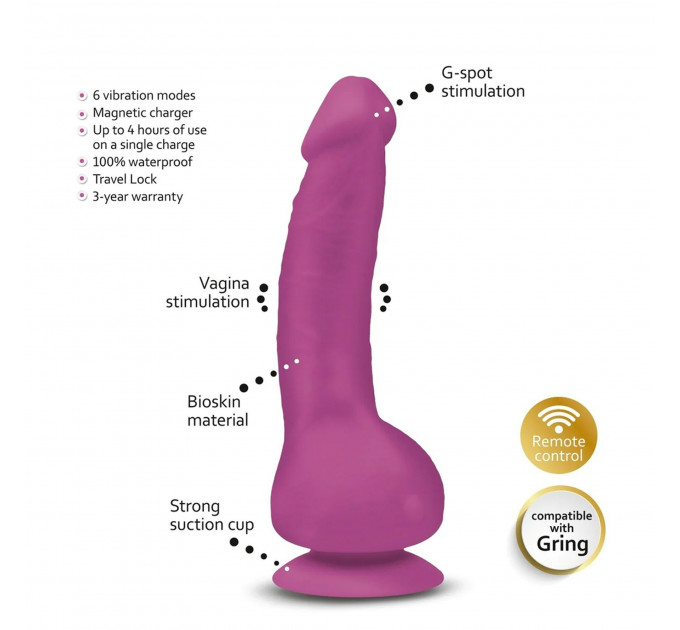 Вибратор реалистичный на присоске Greal Mini Gvibe, фиолетовый, 18 х 3 см