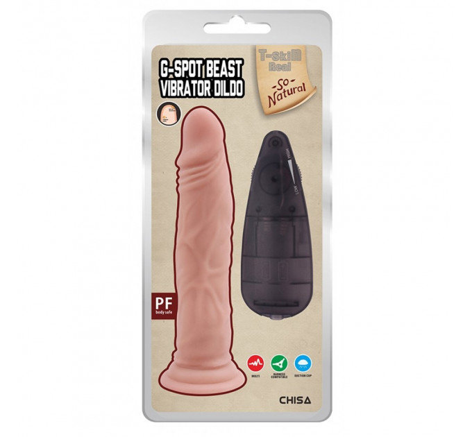 Вибратор реалистичный с присоской Chisa T-skin ReaL, на пульте, бежевый, 21.4 х 4 см