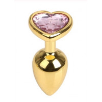 Анальная пробка Gold Metal Heart Pink, S