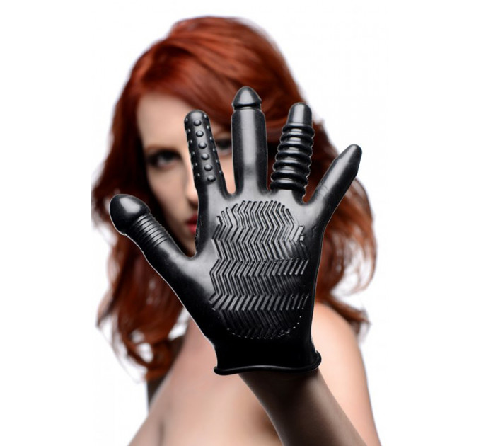 Текстурована рукавичка для стимуляції Master Series, чорна, One Size