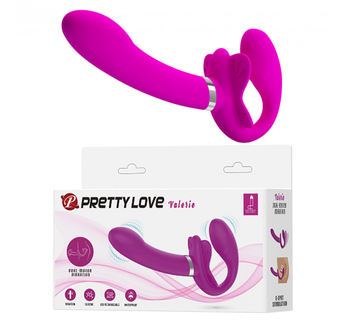 Безремневий страпон з вібрацією Pretty Love Valerie фуксія, 19.2 х 3.3 см