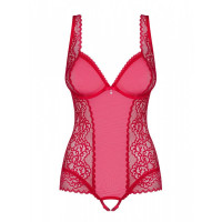 Боди с кружевными вставками Obsessive Rougebelle и открытым доступом, красный, S/M