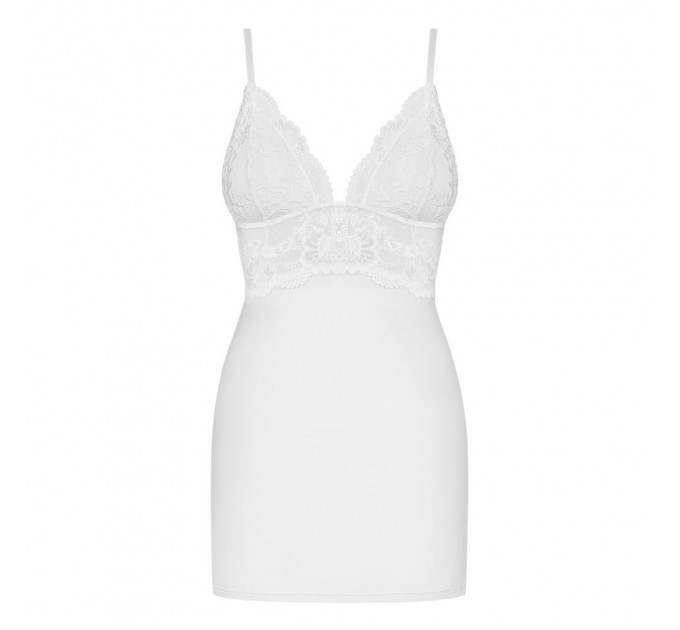 Эротичная облегающая сорочка Obsessive PADDED Сhemise 810-CHE-2 с кружевным лифом, белая