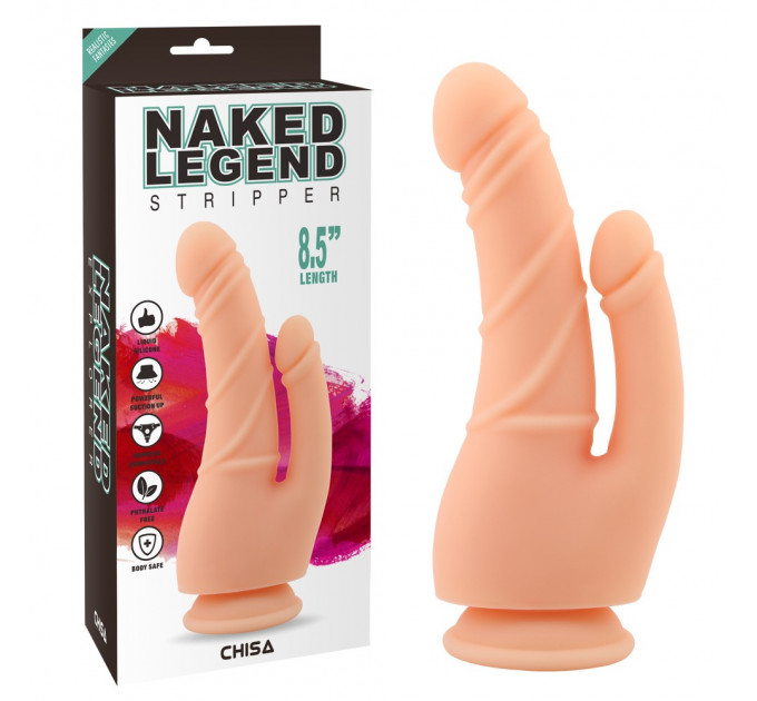 Фаллоимитатор двойной на присоске Chisa Naked Legend Stripper 8.5, бежевый