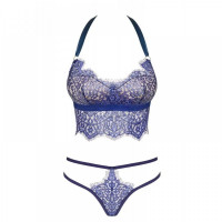 Комплект белья Obsessive FLOWLACE с цветочным кружевом, синий, L/XL