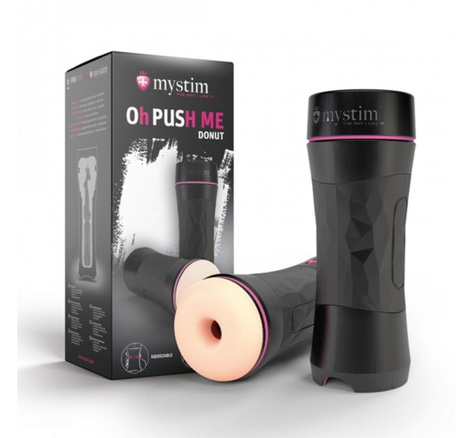 Мастурбатор анус у тубі з повітряним клапаном Mystim oh push me donut, чорний