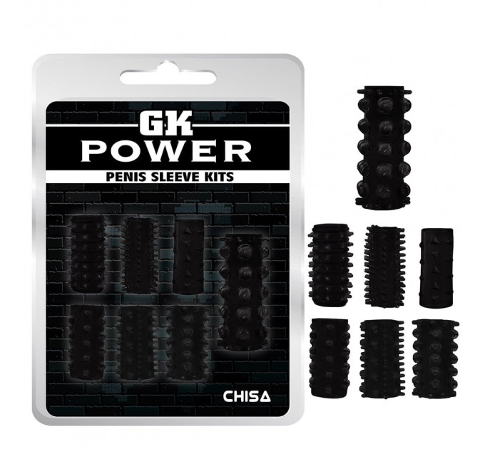 Набор рельефных насадок на член Chisa GK Power, черный, 7 шт.