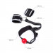 Набір з кляпа з червоною кулькою та наручників Roоmfun Ball Gag and Wrist Restraint Set, чорний