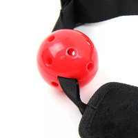 Набор из кляпа с красным шариком и наручников Roоmfun Ball Gag and Wrist Restraint Set, черный