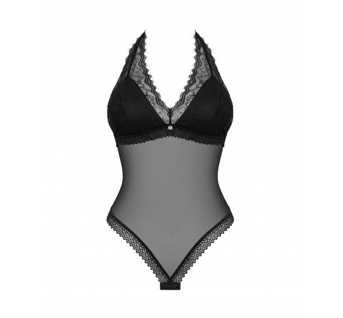 Прозрачный боди с кружевными вставками Obsessive Medilla черный, M/L