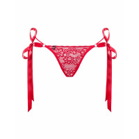 Стринги кружевные Obsessive Lovlea с атласными завязками, красный, L/XL