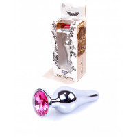 Анальная пробка с розовым кристаллом Plug-Jewellery Silver BUTT PLUG- Pink