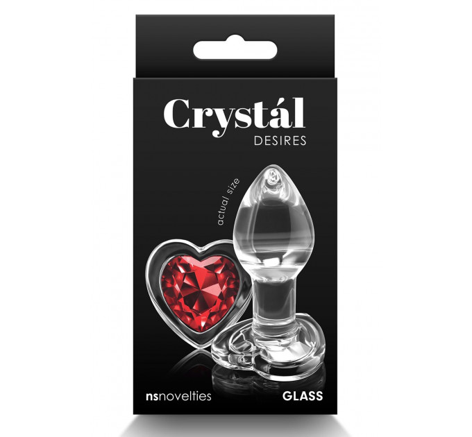 Анальная прозрачная пробка с сердцем NS Novelties Crystal Desires Red Heart стеклянная, Mini