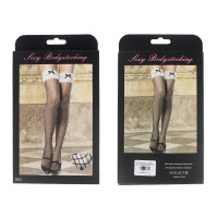 Чулки черные в сетку с белым ажурным верхом Star Night Sexy Stocking
