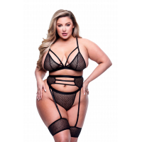 Комплект белья 3PC STRAPPY BRA, GARTER & PANTY SET BLACK, QUEEN