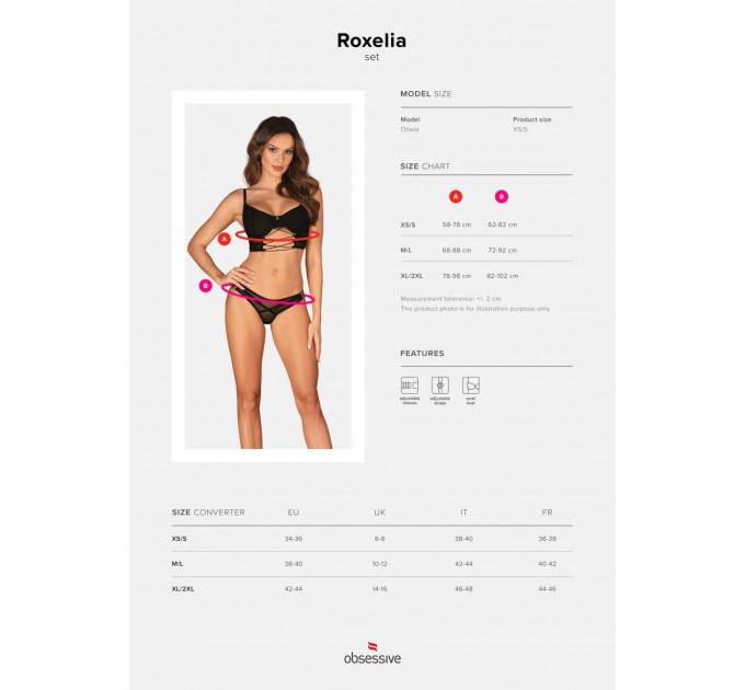 Комплект Obsessive Roxelia, черный, XS/S