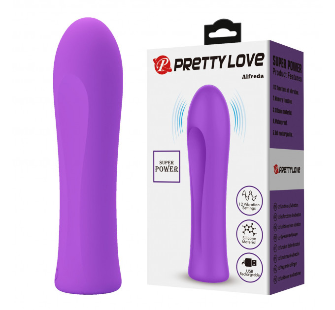 Мини-вибратор PRETTY LOVE Alfreda 12 режимов, фиолетовый, 10.2 х 2.6 см