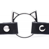 Ошейник-чокер с кольцом в виде котика Kinky Kitty Master Series, экокожа, черный