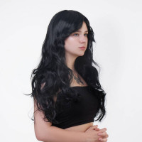 Парик длинный волнистый с челкой Fetish Hair черный, 60 см