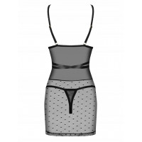 Пеньюар в горошек с атласной лентой Obsessive Bowessa черный, S/M