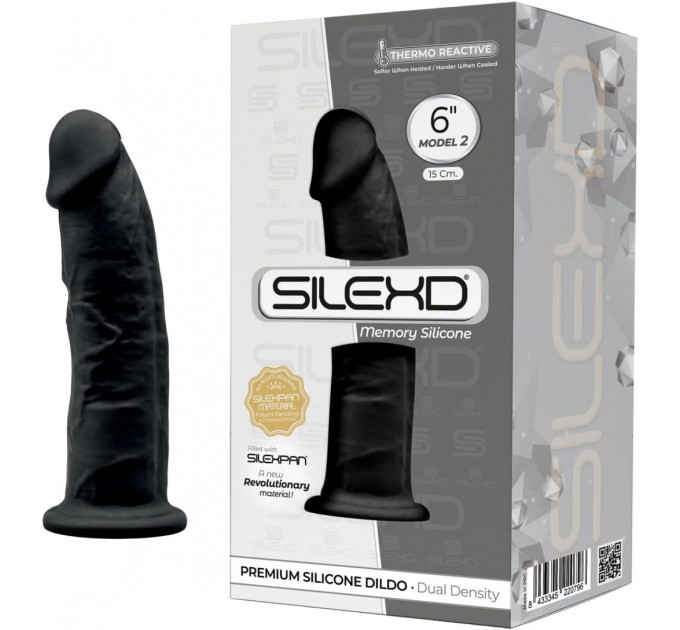 Реалистичный термореактивный фаллоимитатор Silexd Model 2 ( 6") XM01 на присоске, черный