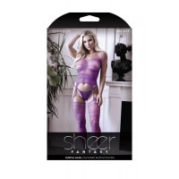 Бодистокинг кружевной, с интимным доступом, фиолетовый, One Size