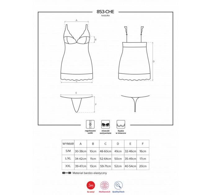 Сорочка эротическая с кружевом Obsessive Сhemise 853-CHE-1 белая, L/XL