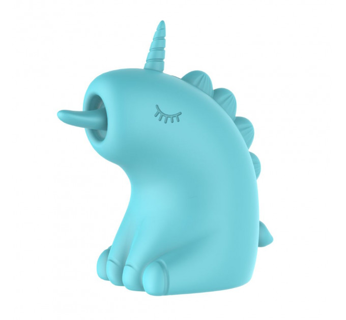 Стимулятор клитора с длинным вращающимся язычком UNIVIBE Единорог, 10 режимов, голубой